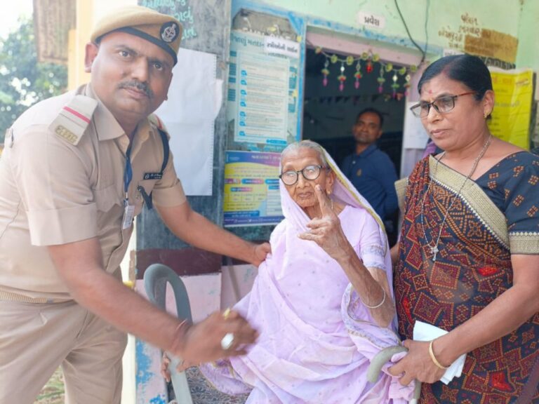 101-year-old Manibehan, the only surviving Freedom Sena member, casts her vote and says every voter should vote.