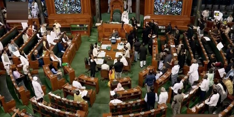 Congress leaders arrived in Parliament dressed in black, the House adjourned due to uproar from opposition parties